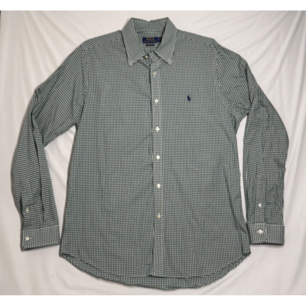 Polo Ralph Lauren Classic Fit Gingham Shirt Green White Mens Large 16.5